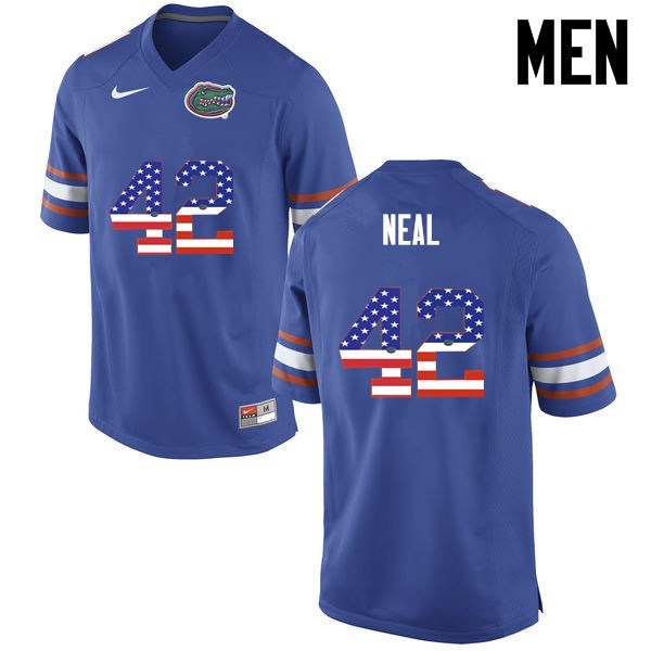 Florida Gators Men #42 Keanu Neal College Football Jersey USA Flag Fashion Blue